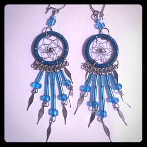 Dream catcher Earrings Blue & Silver Boho Gypsy